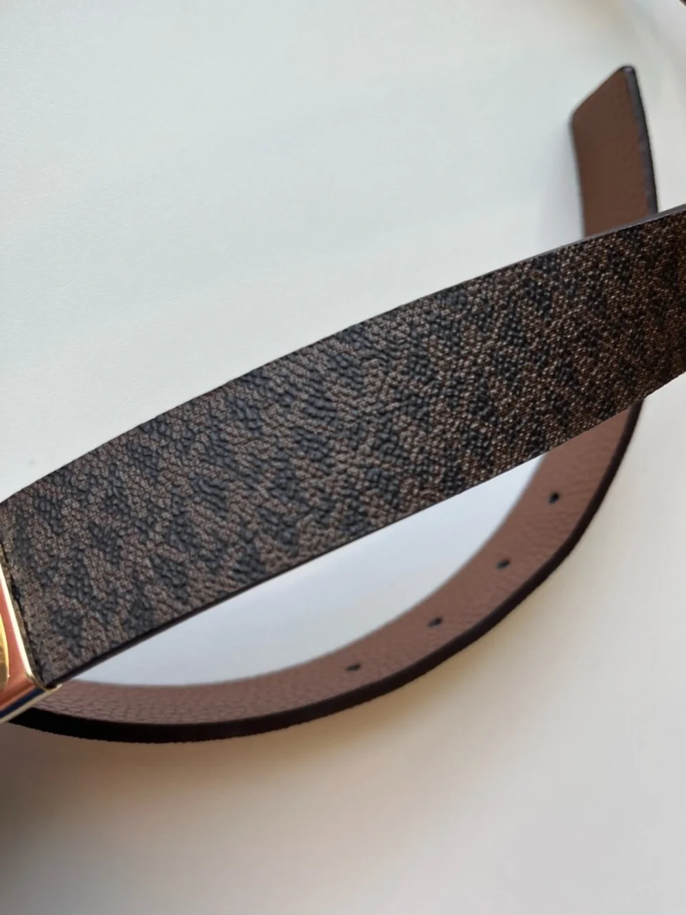 Michael Kors Reversible MK Logo Belt Brown Monogram Gold Buckle 43.5”